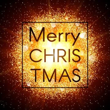 Christmas card on abstract explosion background with gold glittering elements. Stock Illustration