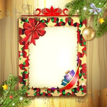 Christmas card with bow and old paper Illustrazione stock