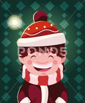 Christmas card of boy with hat and scarf Stock Illustration