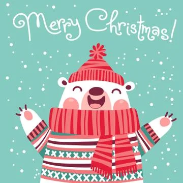 Christmas card with cute polar bear. Stock Illustration