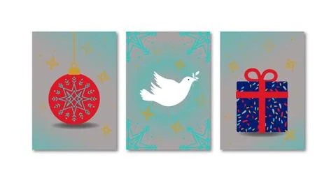 Christmas card design with vector illustrations. Merry Christmas. Tree ball.. Illustrazione stock