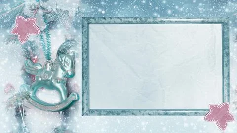 A Christmas card with an empty text frame. Selective focus Stockfoto's
