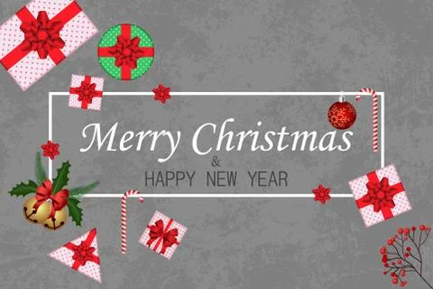 Christmas card with festive elements, decorations, gifts, candies. イラスト素材