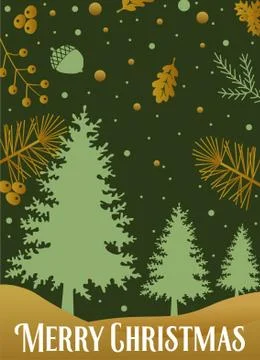 Christmas card with fir branches, mistletoe and inscription. Vector illustration Stock Illustration