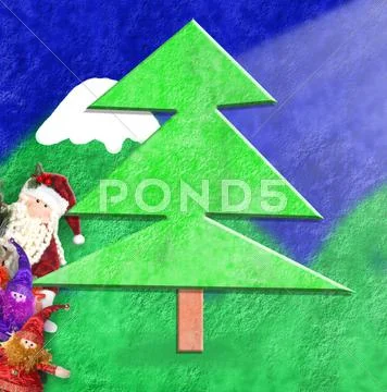 Christmas card funny santa and elves Stock Illustration