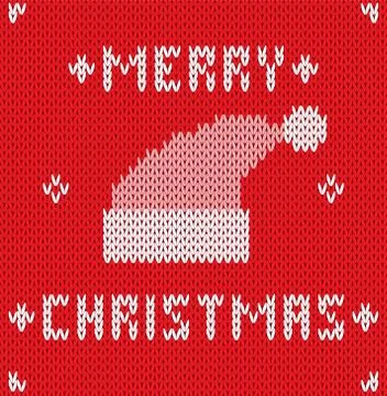 Christmas Card with knitted texture. Vector Stock Illustration