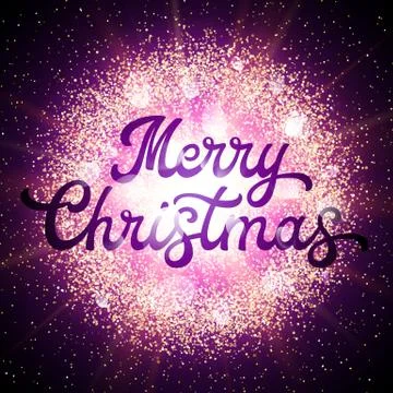 Christmas card with lettering, glittering elements Stock Illustration