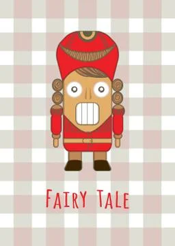 Christmas card with Nutcracker puppet back patten in pastel grey, dusty beige Stock Illustration