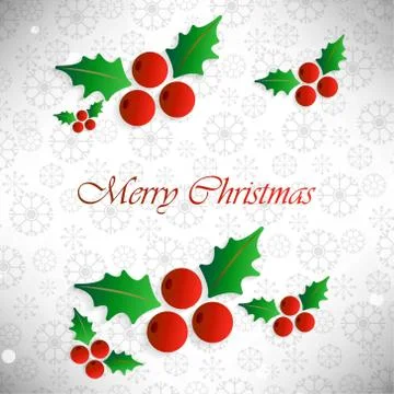 Christmas card with pattern background and cherry leafs Stock Illustration