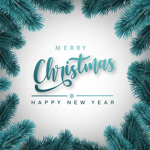 Christmas card with pine branches frame. Vector illustration. Stock Illustration
