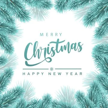 Christmas card with pine branches frame. Vector illustration. Stock Illustration