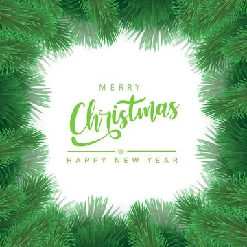 Christmas card with pine branches frame. Vector illustration. Stock Illustration