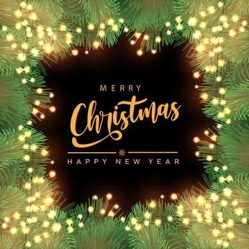 Christmas card with pine branches frame. Vector illustration. Stock Illustration