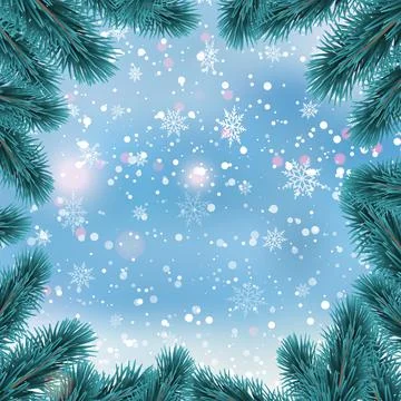 Christmas card with pine branches frame. Vector illustration. Stock Illustration