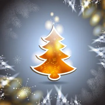 Christmas card with pine tree over blue background Stock Illustration