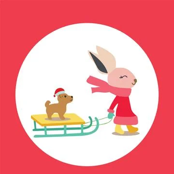 Christmas card with a rabbit Stock Illustration
