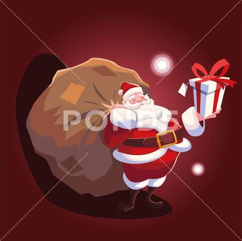 Christmas card of santa claus with bag of gifts Stock Illustration