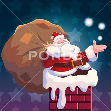 Christmas card of santa claus entering the chimney Stock Illustration