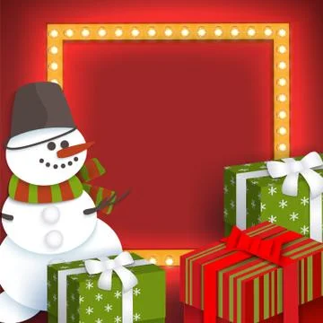 Christmas card template with presents and snowman Stock Illustration