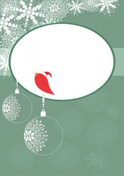 Christmas card template with small robin singing, vector illustration Illustrazione stock