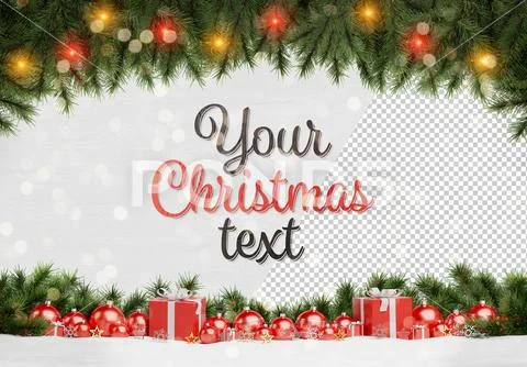 Christmas card with text and red baubles Mockup PSD Template