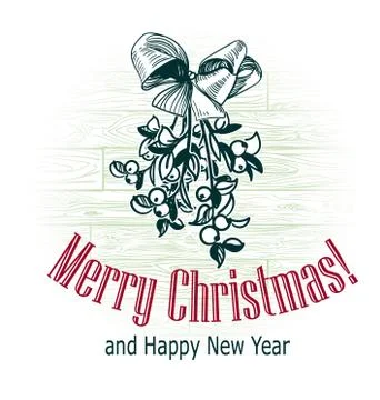 Christmas card vector retro style drawn sketch mistletoe Stock Illustration