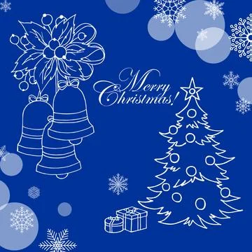 Christmas card with white pattern on blue background Stock Illustration