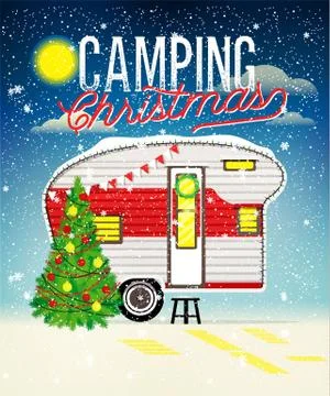 Christmas Card with Winter Camp. Vector illustration. Stock Illustration