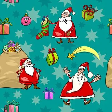 Christmas cartoon seamless pattern wrapper Seamless Pattern Cartoon Illust... Stock Photos