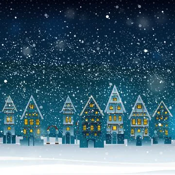 Christmas cartoon style vector background with houses Stock Illustration