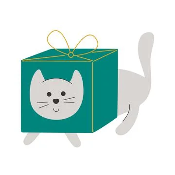 Christmas cat character in box Illustration