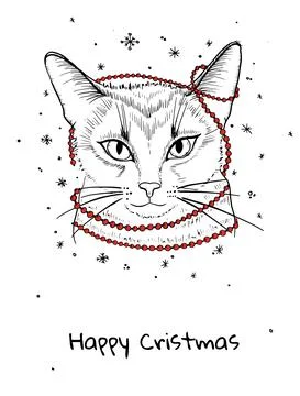 Christmas cat. Cute kitten. Vector illustration for a postcard, poster, print Stock Illustration