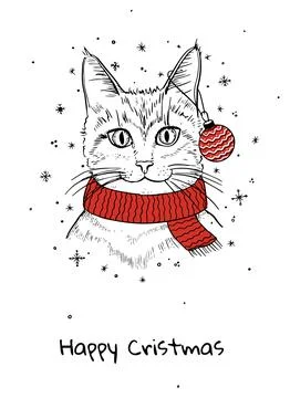Christmas cat. Cute kitten. Vector illustration for a postcard, poster, print Stock Illustration