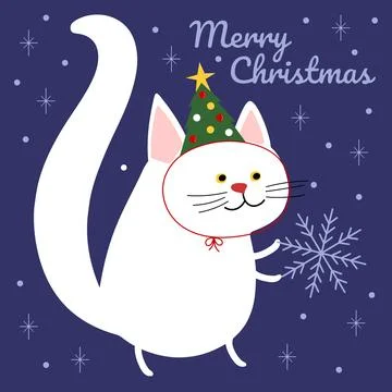 Christmas Cat with Festive Hat, vector illustration 스톡 일러스트