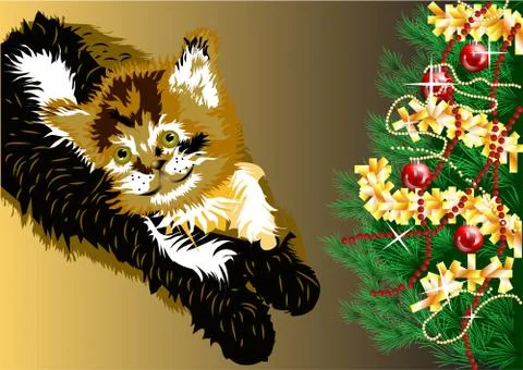 Christmas cat Stock Illustration