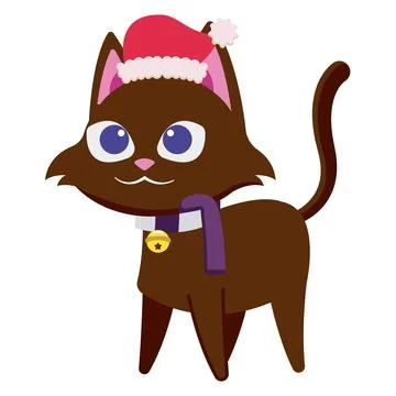 Christmas cat with santa hat. Vector Stock Illustration
