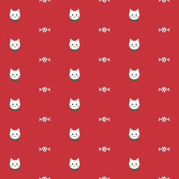 Christmas cat seamless pattern with cute white kittens in green scarves and Stock Illustration