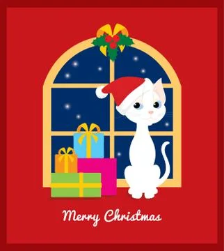 Christmas cat on the window Stock Illustration