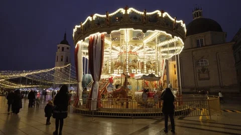 Christmas in Cathedral Square with a spinning carousel. Stock Footage 323865509