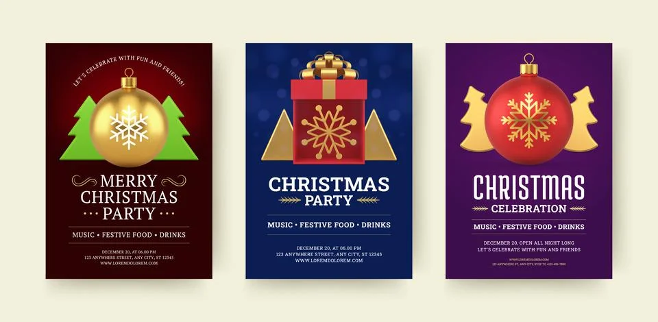 Christmas Celebration Flyer Set Vector Template For Holiday Season Events Stock Illustration