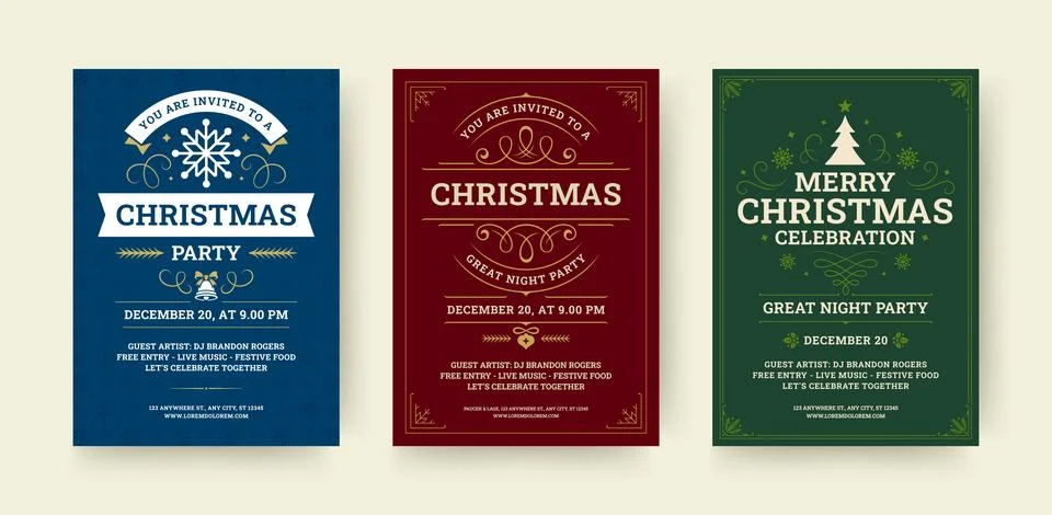 Christmas Celebration Flyer Set Vector Template For Holiday Event イラスト素材