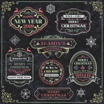 Christmas Chalkboard Vector Labels Stock Illustration
