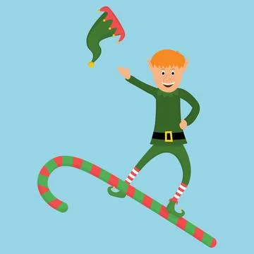 Christmas character of elf make tricks with hat and candy Stock Illustration