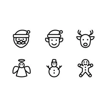 Christmas Character Vector Set. Outline Icons Stock Illustration