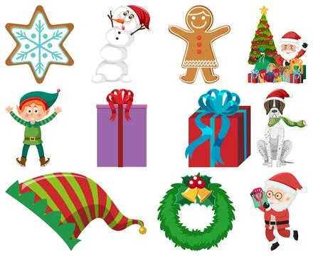 Christmas characters and elements set 스톡 일러스트