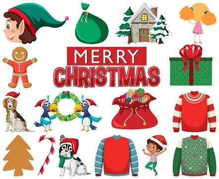 Christmas characters and elements set Stock Illustration