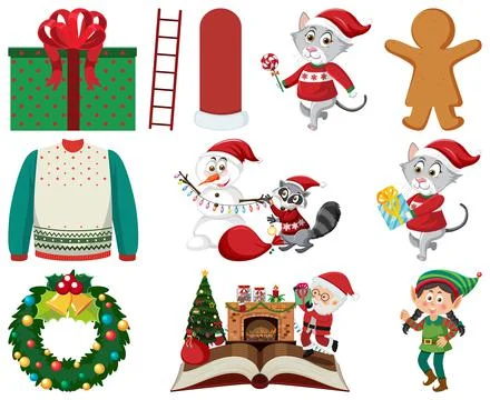 Christmas characters and elements set Illustrazione stock