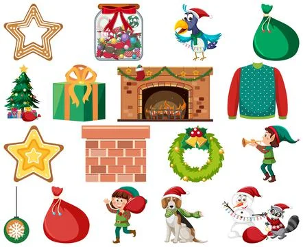 Christmas characters and elements set Stock Illustration