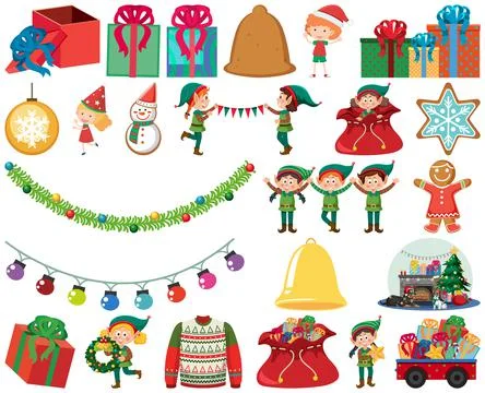 Christmas characters and elements set Stock Illustration