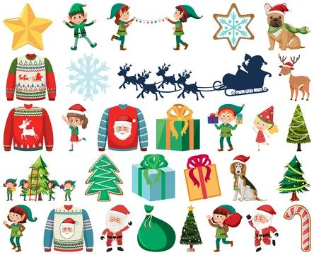 Christmas characters and elements set Illustrazione stock